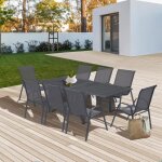 Idmarket salon de jardin poly table extensible 90 - 180 cm et 8 chaises gris fonc�