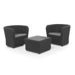 Salon de jardin ext�rieur 2 places coloris anthracite (2 fauteuils + table basse)