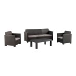 Salon de jardin ext�rieur 5 places en r�sine tress�e (1 table basse + 1 canap� 3 places + 2 fauteuils) ...