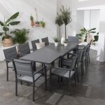 Salon de jardin venezia extensible en textil�ne gris 10 places - aluminium anthracite