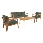 Salon de jardin kaki 5 places bois dacacia loberia avec lani�res effet cuir