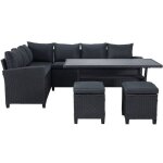 Salon de jardin - kapas - structure acier et r�sine tress�e - noir - 7 personnes
