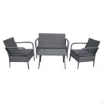 Salon de jardin lipari en r�sine tress�e grise 4 places - coussins gris