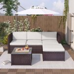 Salon de jardin lounge canap� dangle ext�rieur 4 places avec table basse en r�sine tress�e beige