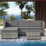 Salon de jardin lounge canap� dangle ext�rieur 4 places avec table basse en r�sine tress�e gris