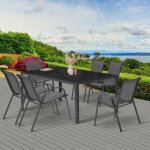 Idmarket salon de jardin madrid table 150 cm et 6 chaises empilables gris anthracite