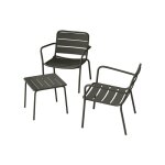 Salon de jardin en m�tal - 2 fauteuils bas empilables et une table dappoint carr�e - gris anthracite ...
