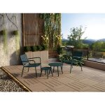 Salon de jardin en m�tal - 2 fauteuils bas empilables et tables gigognes - vert sapin - mirmande de mylia ...