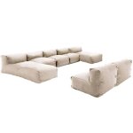 Salon de jardin modulable 7 places avec 2 m�ridiennes beige mixi oviala