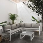 Salon de jardin modulable ibiza en tissu gris 4 places - aluminium blanc