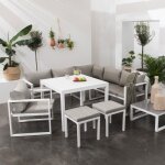 Salon de jardin modulable ibiza en tissu gris 7 places - aluminium blanc