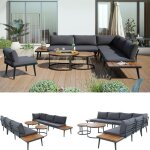 Salon de jardin modulable en m�tal et bois dacacia 6 places avec 2 tables basses style industriel marron ...