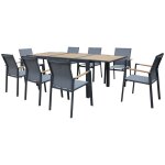 Salon de jardin palermo extensible en textil�ne gris 8 places - aluminium anthracite et effet bois