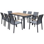 Salon de jardin palermo en textil�ne gris 8 places - aluminium anthracite et effet bois