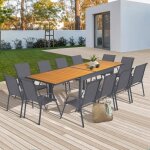 Idmarket salon de jardin poly table extensible 135 - 270 cm et 12 chaises bois et gris fonc�
