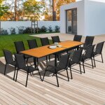 Idmarket salon de jardin poly table extensible 135 - 270 cm et 12 chaises bois et noir