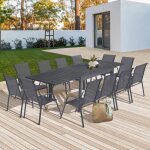 Idmarket salon de jardin poly table extensible 135 - 270 cm et 12 chaises gris fonc�