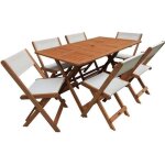 Table et chaises de jardin en bois exotique s�oul - 1 table + 6 chaises - maple - beige