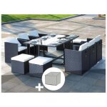 Salon de jardin en r�sine tress�e artigas ii 6 - 10 places noir + housse - jardideco