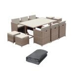 Salon de jardin r�sine tress�e beige. coussins beige 6 - 10 places + housse de protection gris fonc� ...