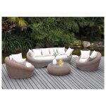 Salon de jardin en r�sine tress�e marron : canap� 2 fauteuils et table basse - whiteheaven de mylia