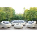 Salon de jardin en r�sine tress�e �cru - whiteheaven - canap� 2 fauteuils et table basse