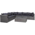 Salon de jardin avec coussin rsine tresse - gris - 100 x 60 x 33 cm
