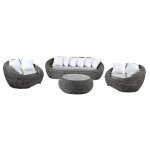 Salon de jardin en r�sine tress�e gris : canap� 2 fauteuils et table basse - whiteheaven de mylia