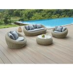 Salon de jardin en r�sine tress�e naturel fonc� : canap� 2 fauteuils et table basse - whiteheaven de ...