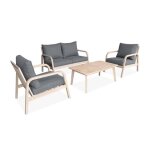 Salon de jardin en bois dacacia 4 places gris carnota. coussins d�houssables. 2 fauteuils. 1 canap� 2 ...