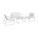 Salon de jardin blanc noto acier. 4 places. un canap�. une table. deux fauteuils textilene