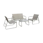 Salon de jardin kaki noto acier. 4 places. un canap�. une table. deux fauteuils textilene