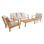 Salon de jardin ushuaia 5 places �cru en bois dacacia. un canap�. une table. deux fauteuils