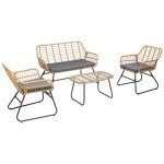 Salon de jardin tiga en r�sine tress�e 4 places - coussins gris