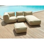 Salon de jardin en tissu 4 places : 1 fauteuil 1 angle 1 m�ridienne et 1 pouf - beige - noumara de mylia ...