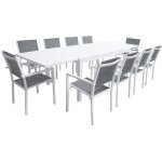 Salon de jardin extensible 10 places de 180 / 300cm en textil�ne gris - aluminium blanc venezia