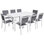 Salon de jardin venezia extensible 90 / 180 en textil�ne gris 8 places - aluminium blanc