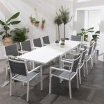 Salon de jardin venezia extensible en textil�ne gris 10 places - aluminium blanc