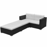 Salon de jardin - vidaxl - 3 pcs - rsine tresse - noir - rsistant aux intempries