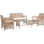 Vidaxl salon de jardin 4 pcs avec coussins rsine tresse beige