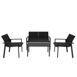 Salon terrasse 4 pi�ce en rotin noir canap� chaises table basse housse de pluie