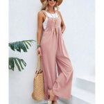 Salopette femme ample en coton bretelles rglables avec poches combinaison  jambes larges couleur unie ...