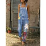 Salopette femme jeans -  imprim floral - fr33cip