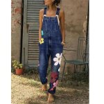 Salopette femme jeans -  imprim floral - fr33ciq - design patchwork - poches dcoratives - charpe