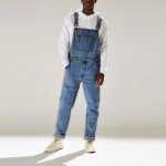 Salopette pour homme en jean avec poche streetwear - bleu