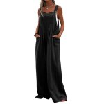 Salopette lin femme - marque inconnue - pantalon Été ample large - noir - respirant et doux Salopette lin femme - marque inconnue - pantalon Été ample large - noir - respirant et doux