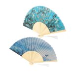 Salutuya lot de 2 ventails pliants manuels en bambou avec motifs fleurs dabricot et peintures mtorologiques ...