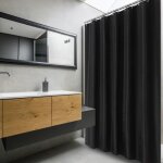 Rideau de douche - salutuya - motif lgant - tissu polyester - noir - 12 crochets inclus