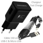 Pour samsung galaxy note 9 : chargeur rapide usb original 2a + câble long noir univ Pour samsung galaxy note 9 : chargeur rapide usb original 2a + câble long noir univ
