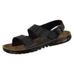 Sandales birkenstock kano femme en cuir noir ? boucle de serrage semelle plate